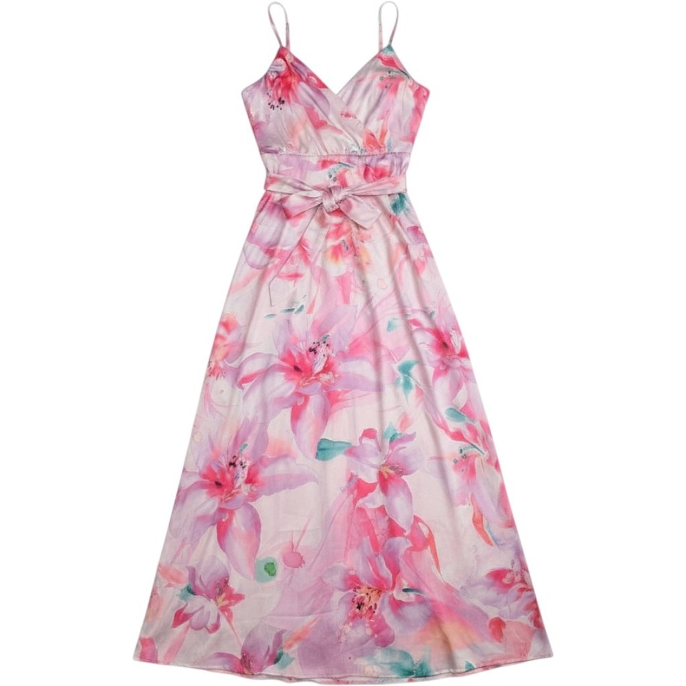 Nicole Miller New York Pink Floral Watercolor Maxi Dress Surplice V-Neck XL